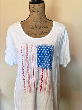 Blue 84 White Short Sleeve Tee with Red & Blue Flag Graphic